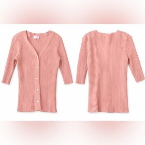 Pink Lily Soft Pink Ribbed Cardigan